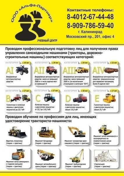 Категории прав тракториста-машиниста полный перечень и расшифровка